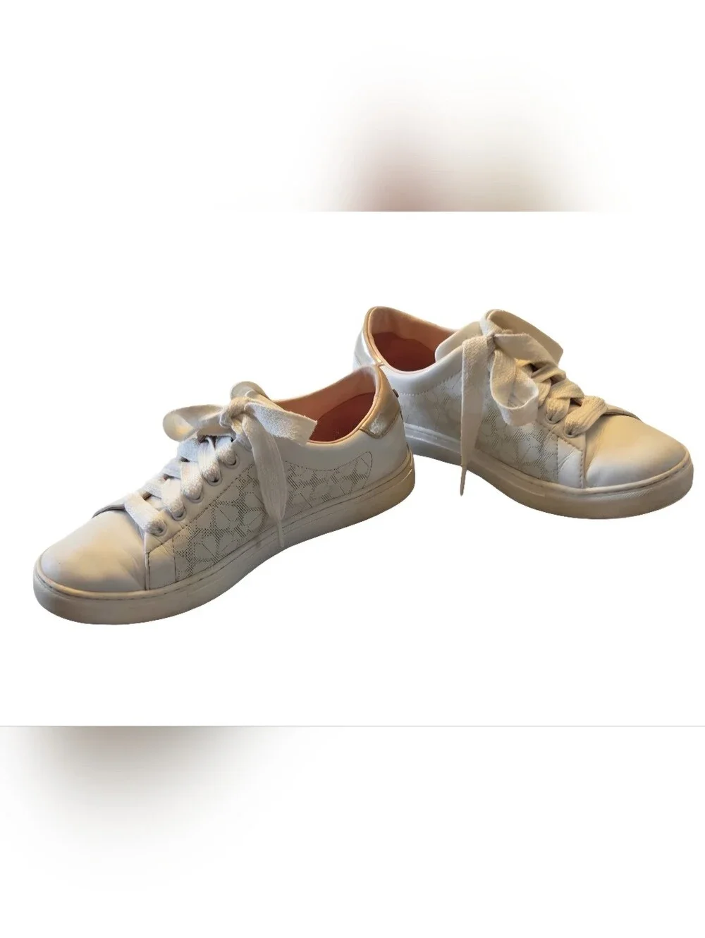 Kate Spade New York Audrey White Leather Lace Up Sneakers Metallic Heel Women's